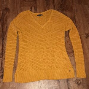 American Eagle Mustard Yellow Knit V-Neck Sweater